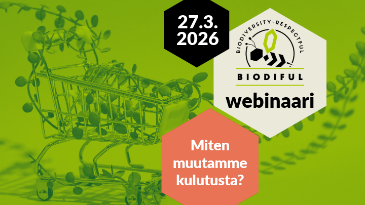 webinaarin markkinointikuva, jossa vihreällä ostoskärryt joissa kasvi. 